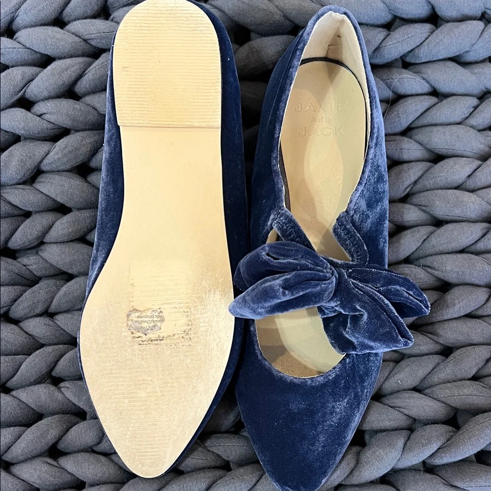 Janie and Jack Navy Velvet Bow Flats